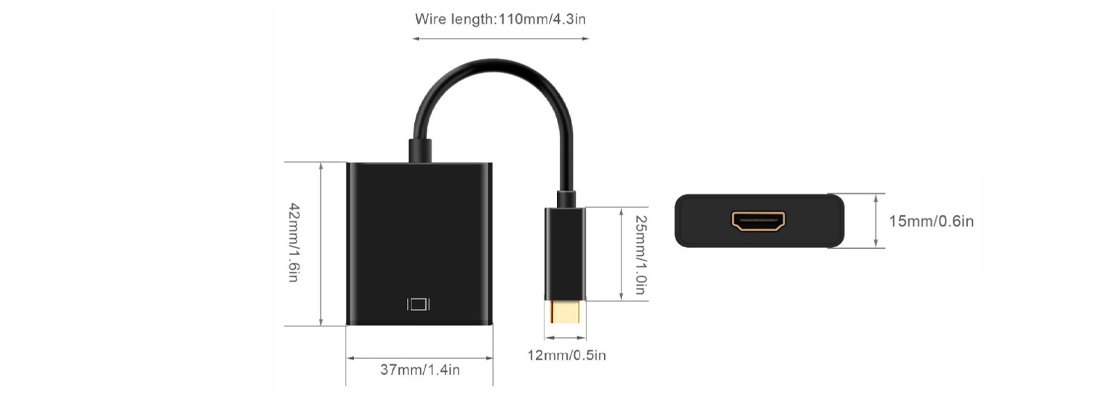 USB Type C to HDMI Converter dimensions 