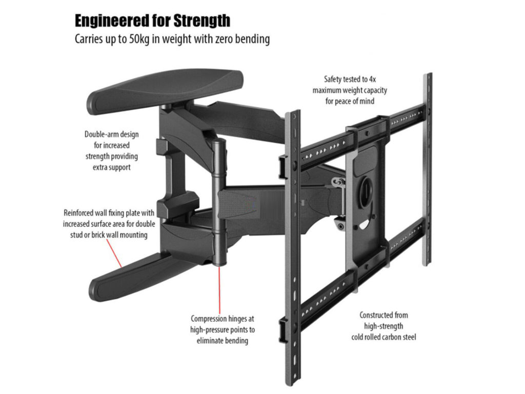 Kaloc X6 TV Wall Mount Heavy Duty Double Arm Flat Panel