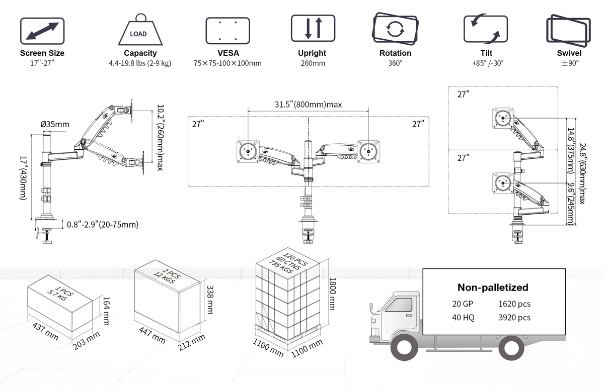 Dual Arm Table Monitor Mount – NBH160 In Sri Lanka