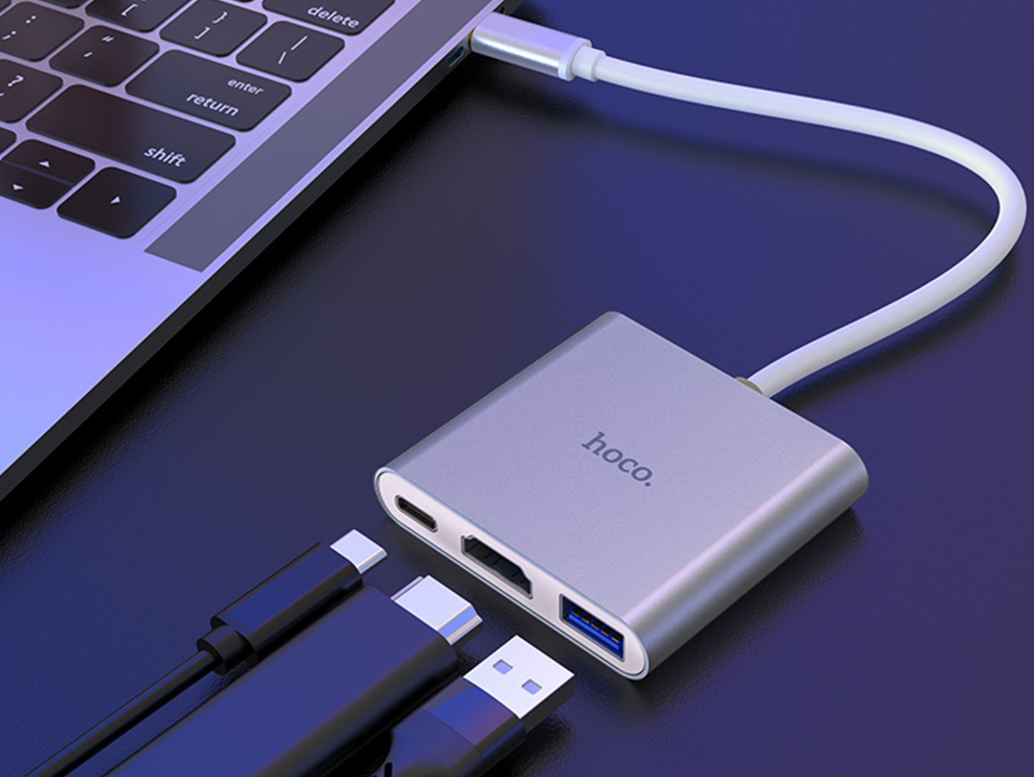 HOCO USB Type-C to USB 3.0 + HDMI + USB Type-C (Power Delivery) – HB14