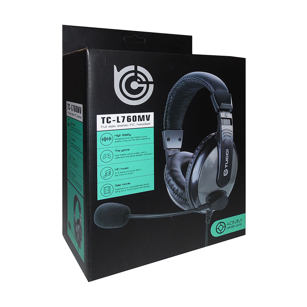 TUCCI Computer Headphones with Microphone – TC-L790MV Package and Headset Package