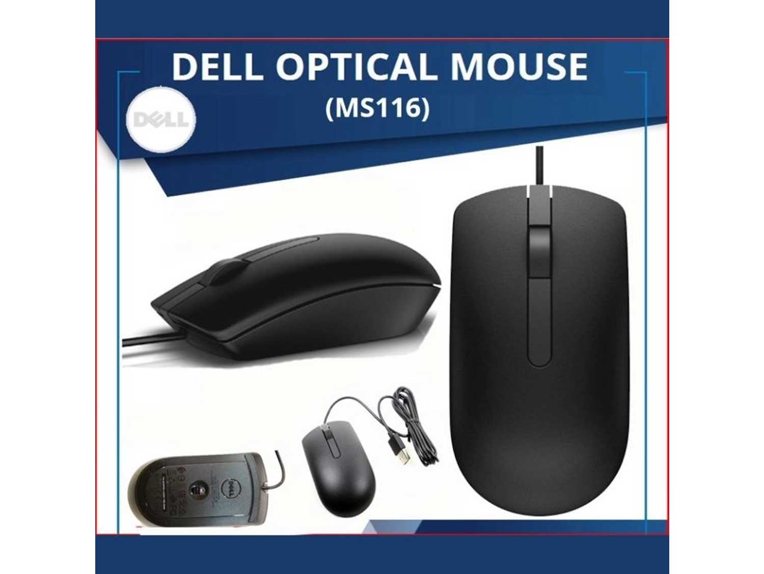 Dell MS116 Wired Mouse Front View