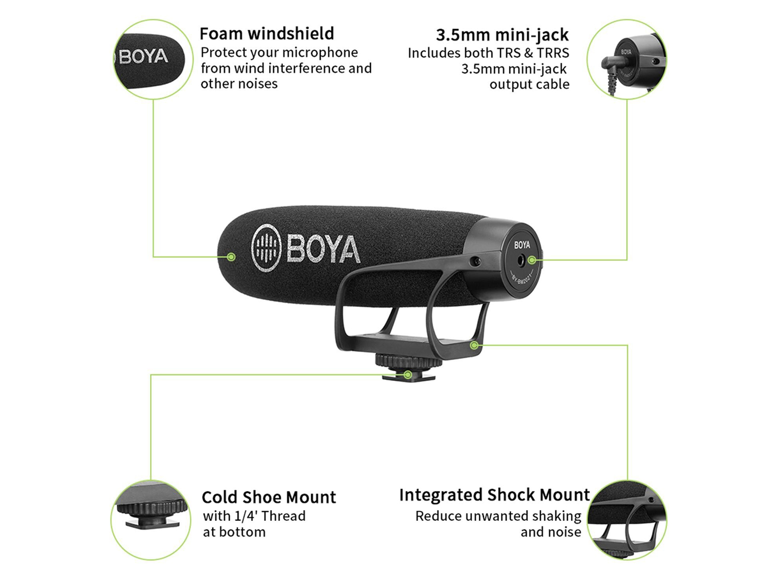 BOYA BY-BM2021 Wired On-Camera Super-Cardioid Shotgun Microphone