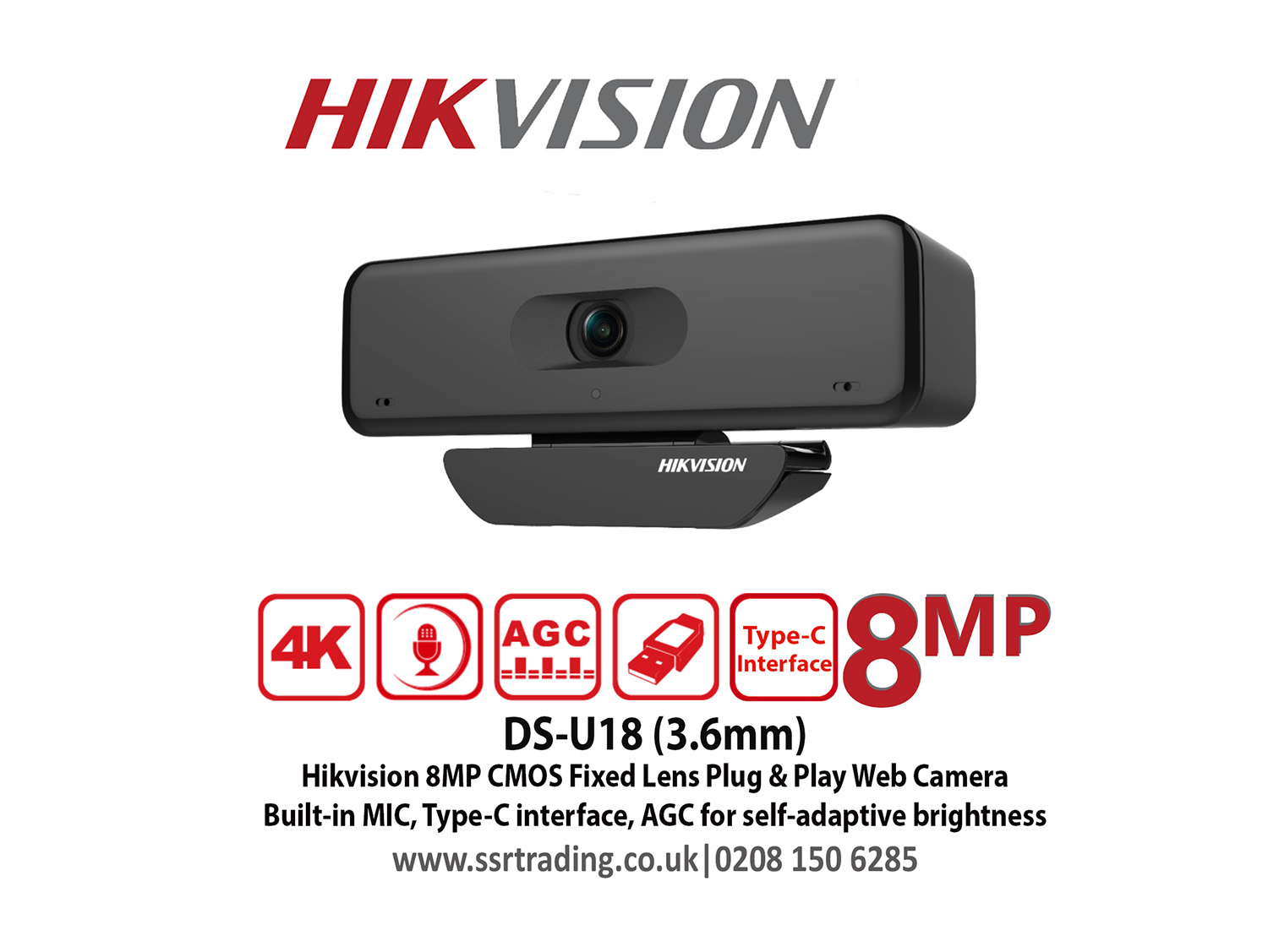 Hikvision 4K USB 8 MP Web Camera - DS-U18