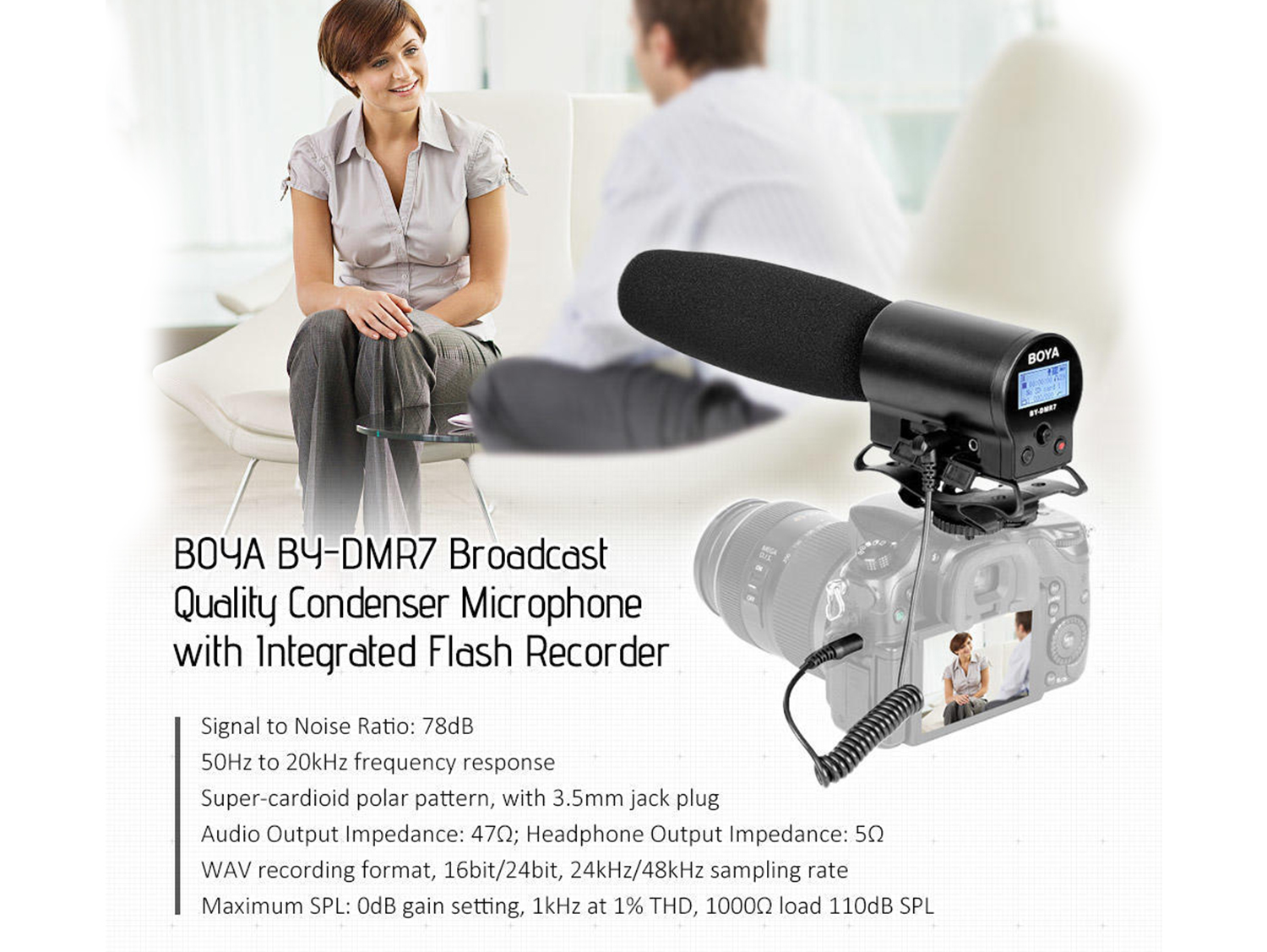 BOYA BY-DMR7 Camera-On Condenser Microphone with Integrated Flash Recorder