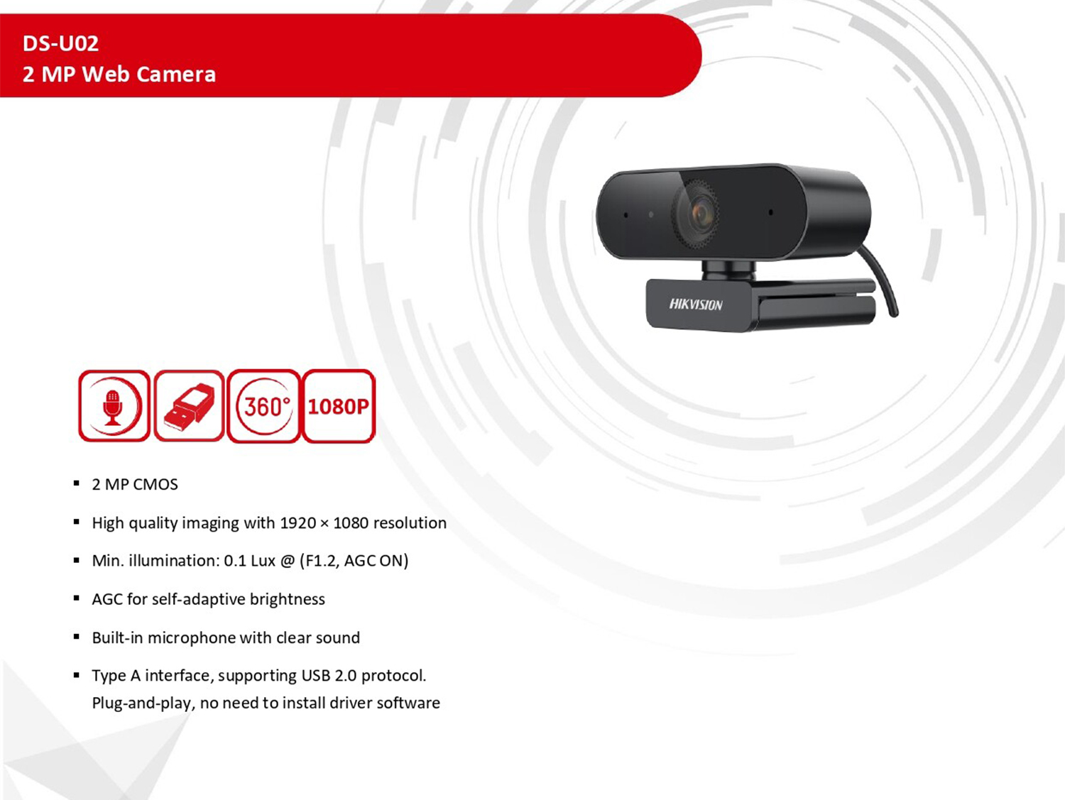 Hikvision 1080p HD USB 2.0 MP Web Camera – DS-U02
