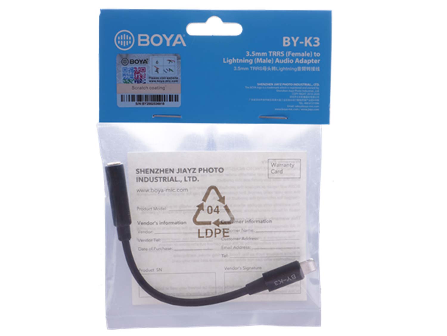 BOYA BY-K3 3.5mm TRRS Female to Lightning Adapter Cable