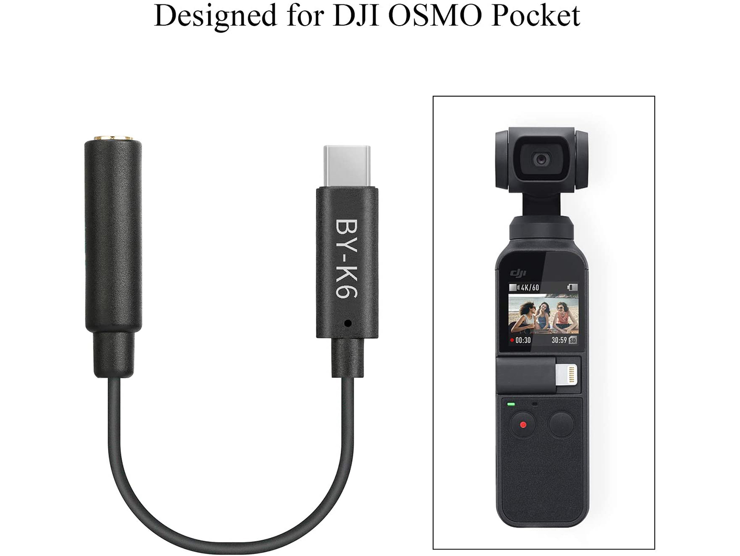 BOYA BY-K6 DJI Osmo Pocket Microphone External Sound Adapter USB C to 3.5mm TRS
