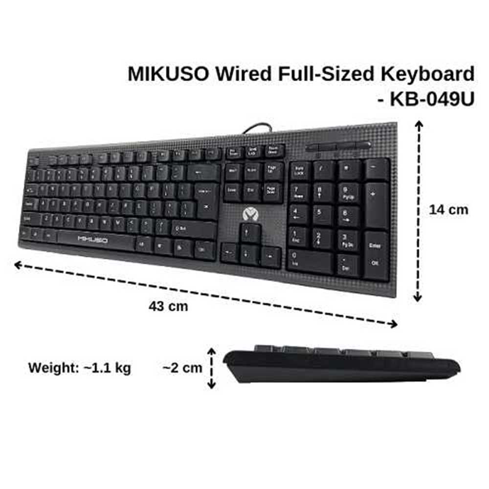 Close-up of MIKUSO KB-049U keyboard keys with durable UV coating