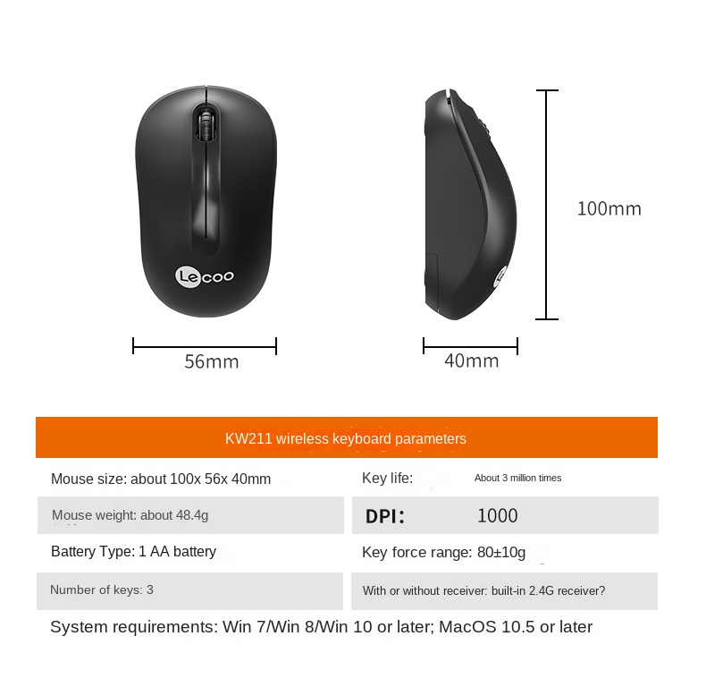 lenovo lecoo KW211 wireless 2.4G black and white wireless set suitable for AOC Lenovo all-in-one computer keyboard and mouse