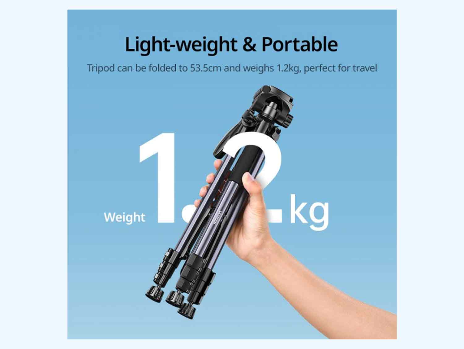 Ugreen 15187 Professional Tripod with universal phone and camera compatibility