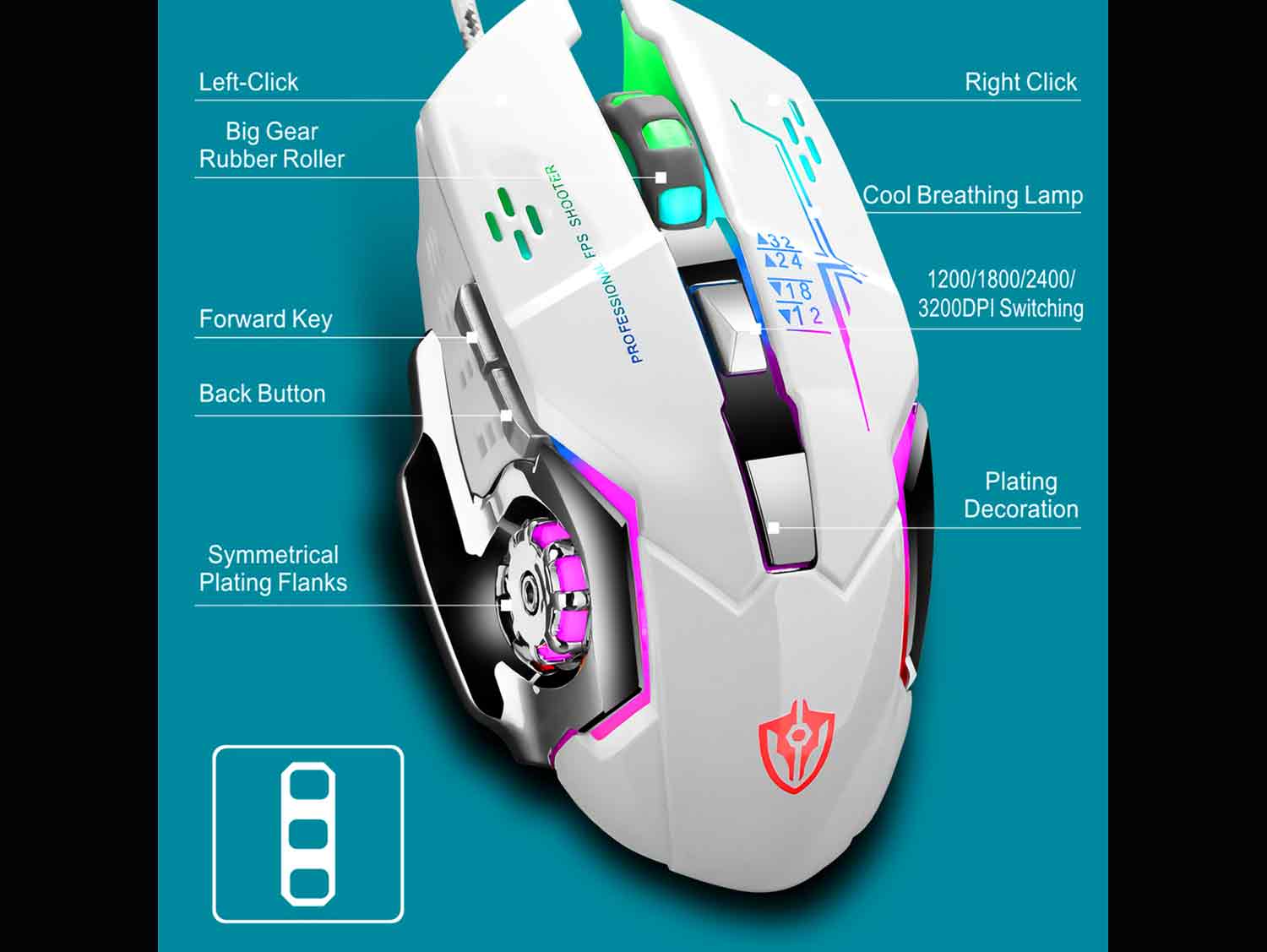 Shipadoo X7 Wired Gaming Mouse 800-3200DPI