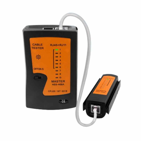 Technician using NSS-468A LAN Cable Tester on Ethernet cable in Sri Lank