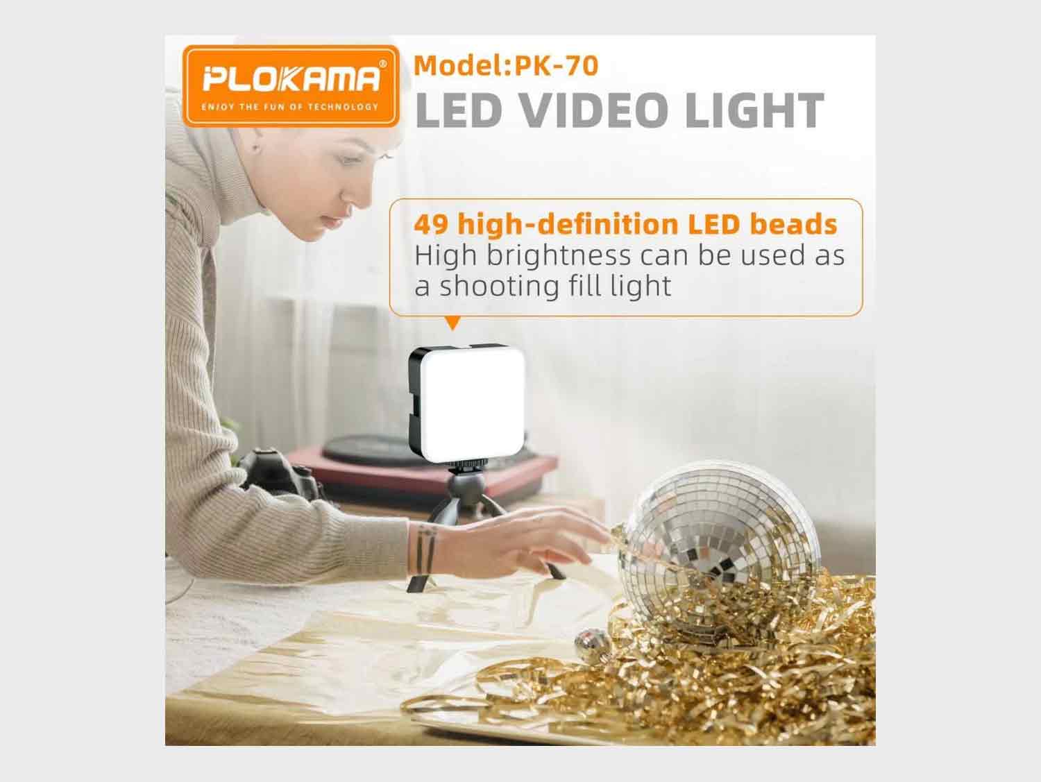 Plokama PK-70 LED Video Light showcasing high CRI for natural color reproduction