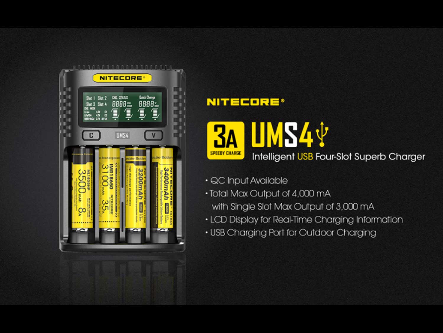 NITECORE USB 4 Slot Universal UMS4 Smart Battery Charger