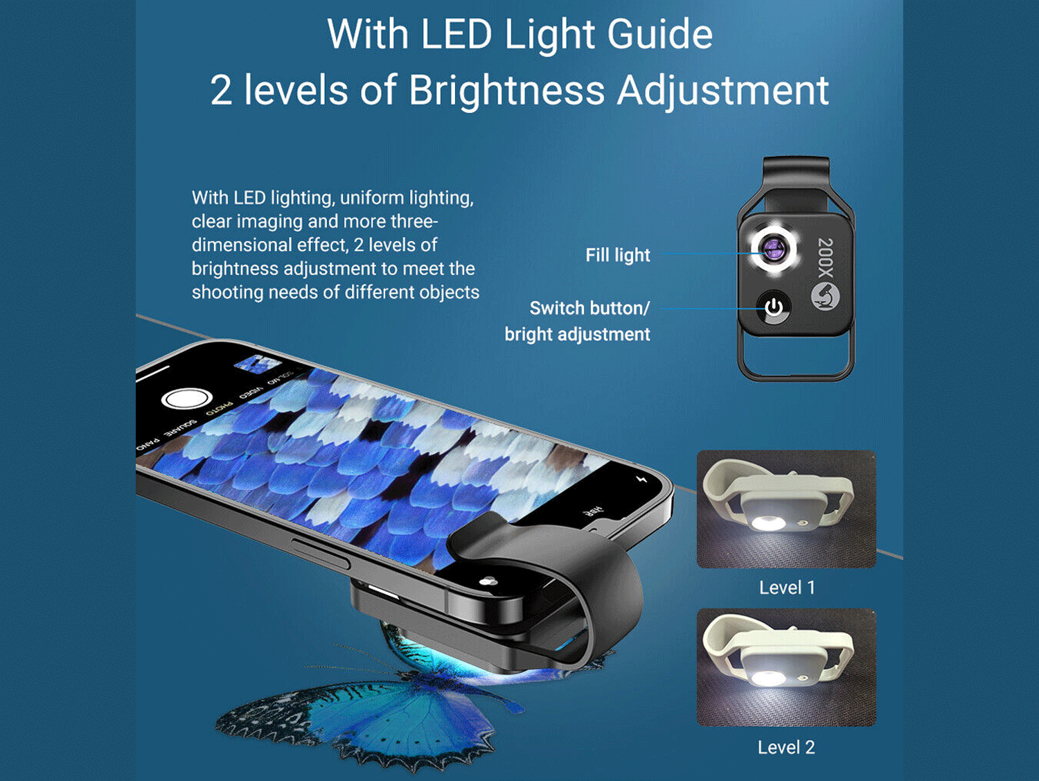 APEXEL 200X Microscope Lens Mobile Phone High Magnification For Smart Phone