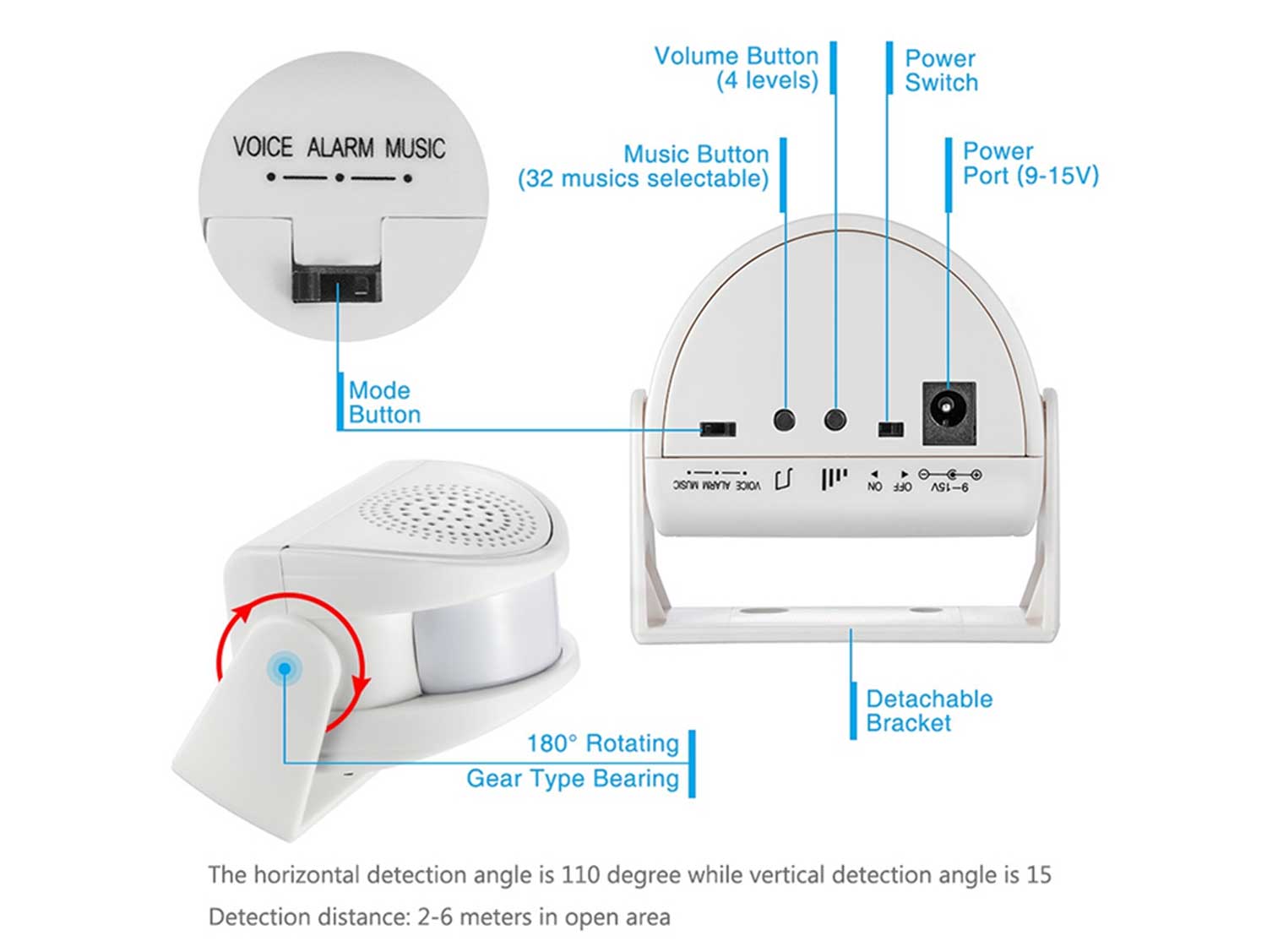 Wireless PIR Motion Sensor Chime Security Protection Alarm Doorbell