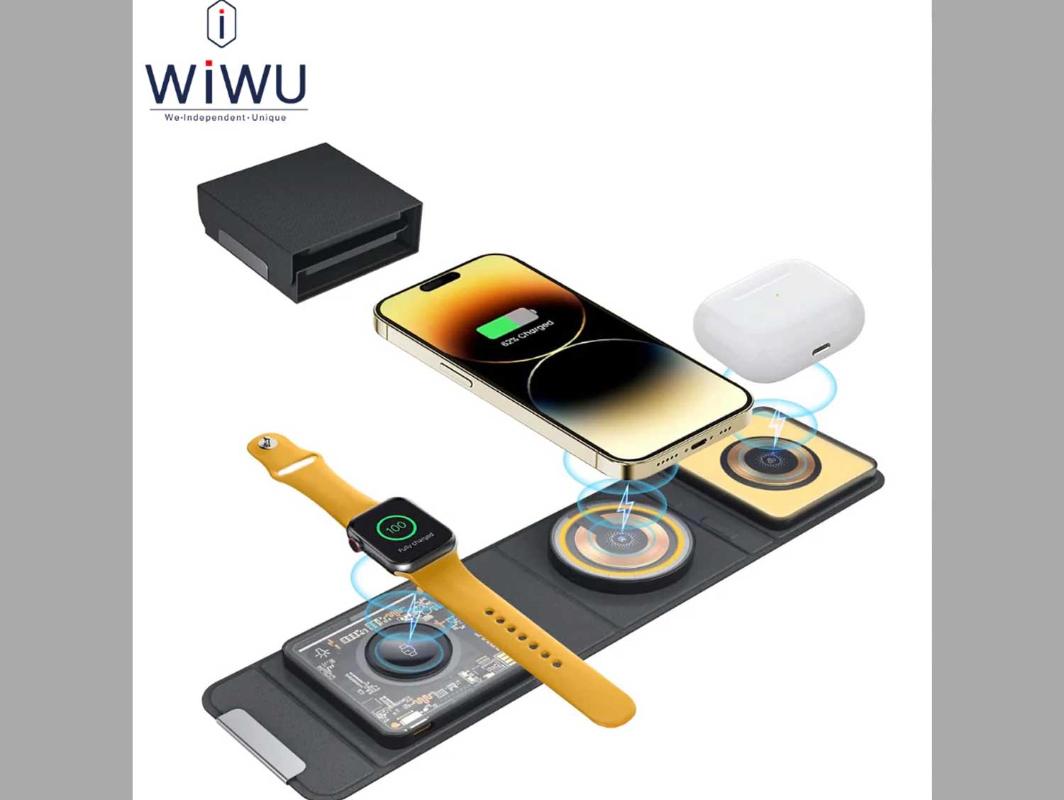 Wiwu WI-W001 Triple 15w Foldable 3 In 1 Wireless Charger
