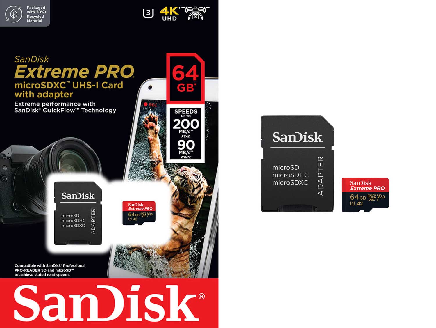 Sandisk MicroSDXC Extreme Pro 64GB 200MB/s A2 C10 V30 UHS-I