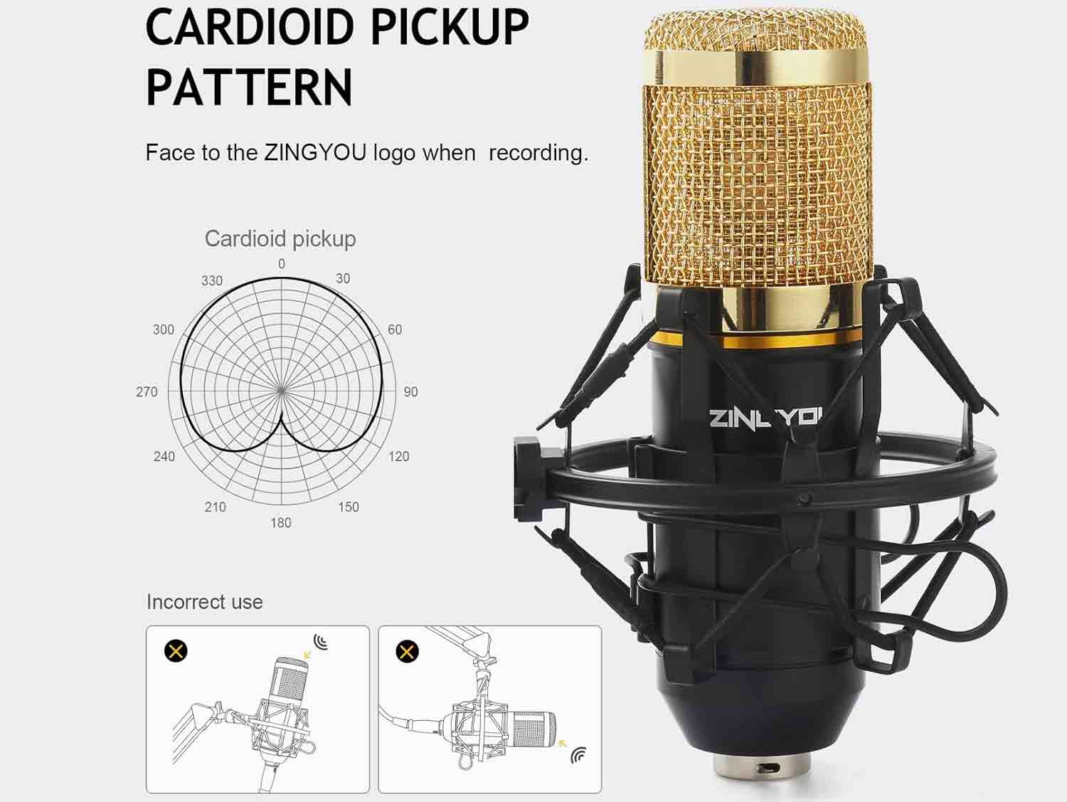 ZINGYOU Condenser Microphone Bundle, BM-800 Mic Kit with Adjustable Mic Suspension Scissor Arm
