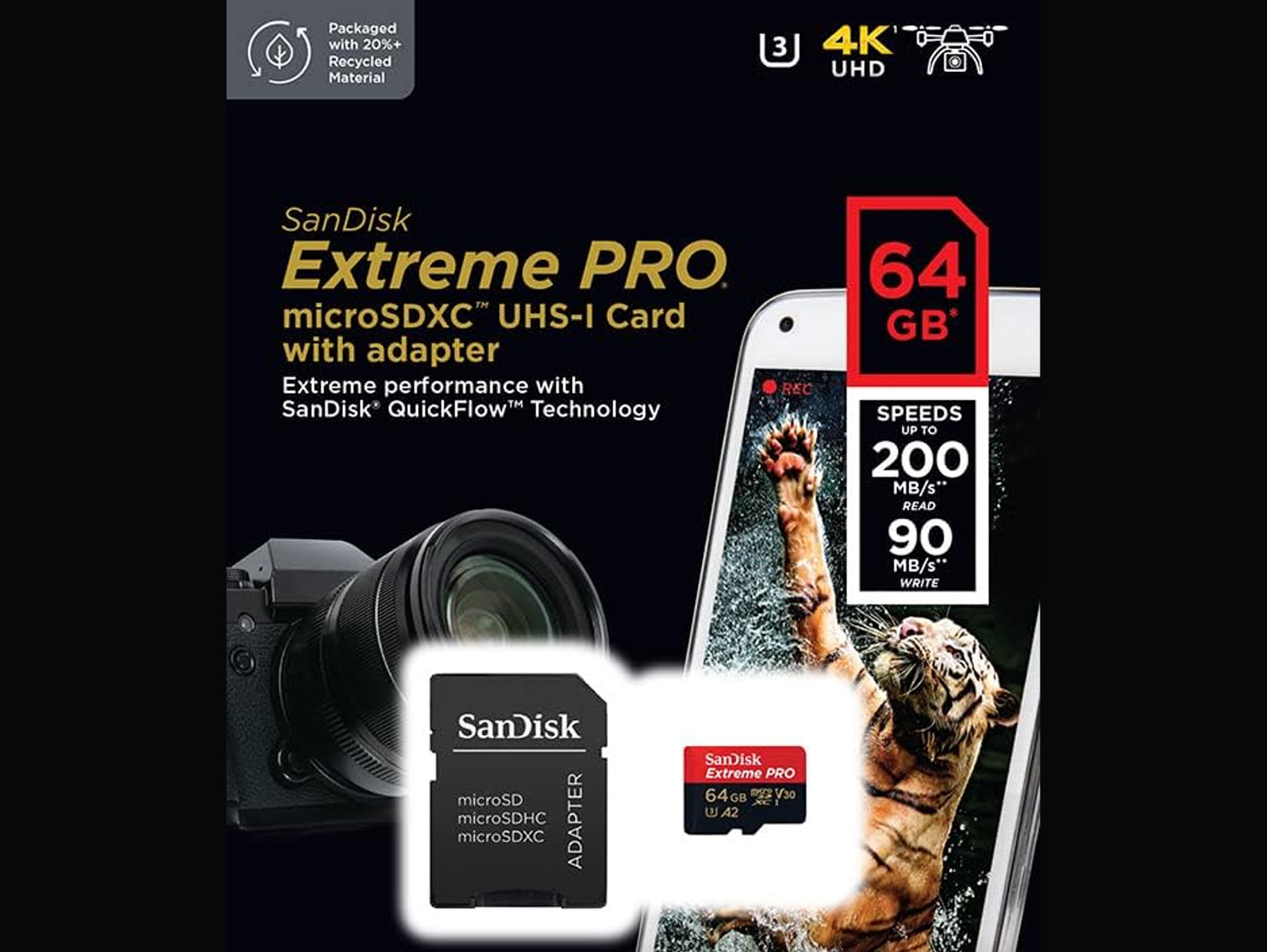 SanDisk 64GB Extreme Pro MicroSDXC UHS-I 200MB/s Memory Card With Adapter